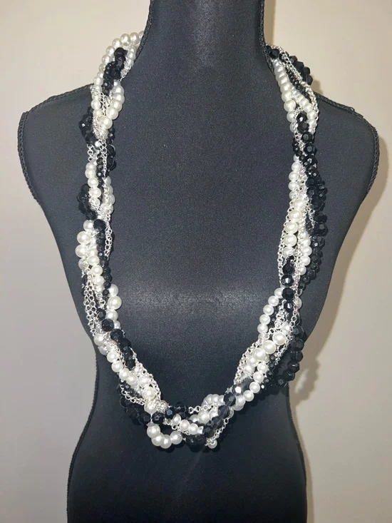 White House Black Market Black & White Multi-Strand Pearl and Bead Necklace - Picture 1 of 7